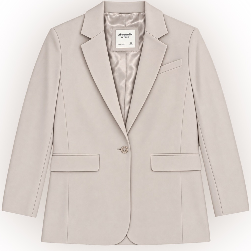 Abercrombie & Fitch Women's Beige Relaxed Fit Single-Button Blazer- Size Medium